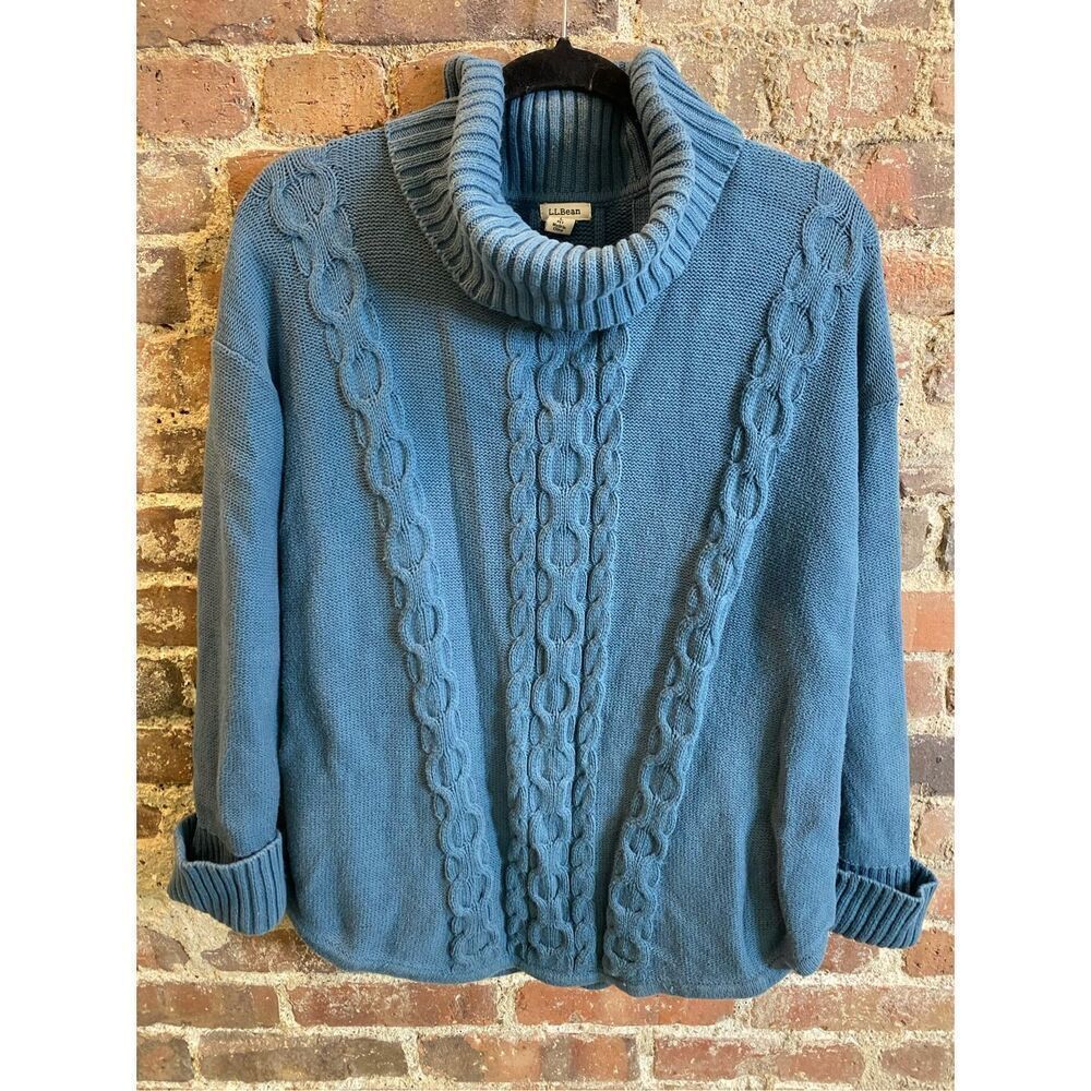 L.L. Bean Teal Cable knit Turtleneck Sweater Women’s Size Large